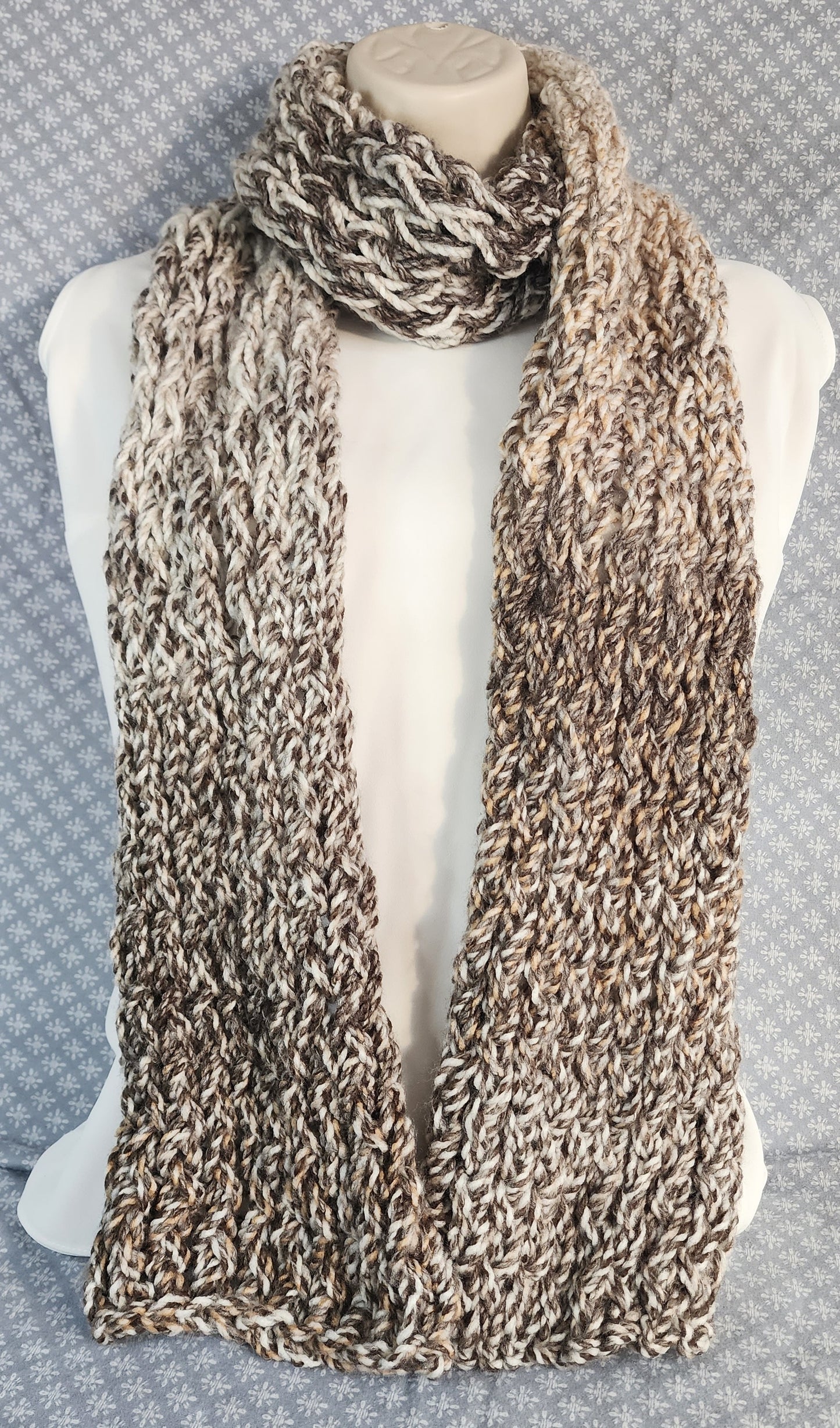 Finger Knitted Scarf | Keep warm in this soft and cozy scarf.  